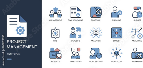 Set of flat design icons for project management and business processes planning strategy