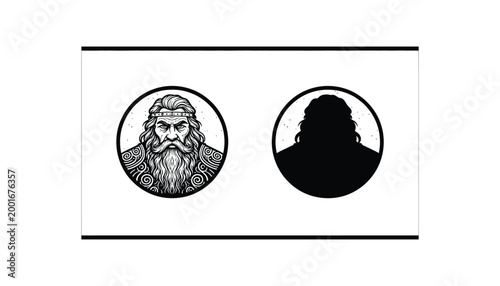 Old wise king with crown and long beard circle icon vector