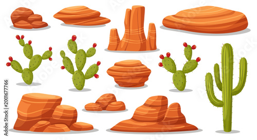 Bilde på lerret Desert Rock Formations and Cacti Landscape.