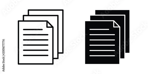 Document papers pile icon with line stroke and black silhouette style
