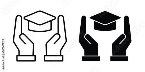 Education insurance icon with line stroke and black silhouette style