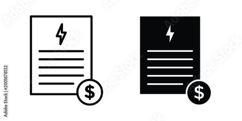 Electricity utility bill icon with line stroke and black silhouette style