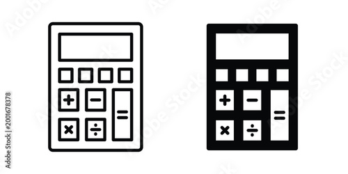 finance calculator icon with line stroke and black silhouette style