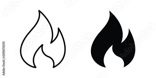 Fire flame icon with line stroke and black silhouette style