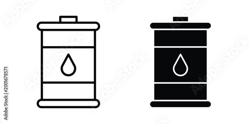 Fuel barrel icon with line stroke and black silhouette style