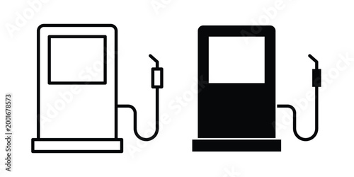 Gas station icon with line stroke and black silhouette style