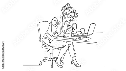 woman working on laptop at desk.