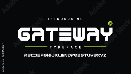 Foto Gateway, Futuristic ancient modern techno sci fi display font, abstract geometri