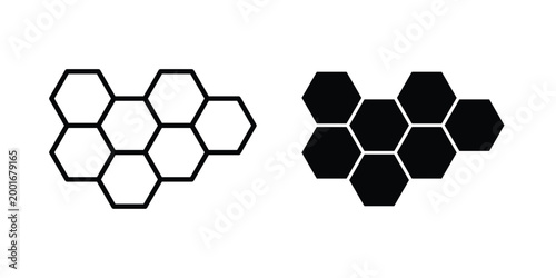 Honeycomb icon with line stroke and black silhouette style