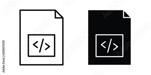 HTML script icon with line stroke and black silhouette style
