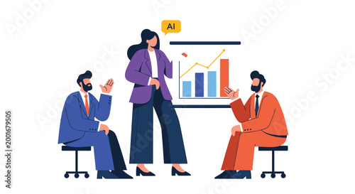 Business people, office workers, team discussion, meeting icons, flat design, vector graphics