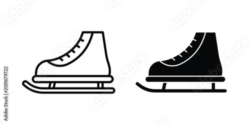 Ice skate icon with line stroke and black silhouette style