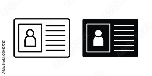 ID card icon with line stroke and black silhouette style