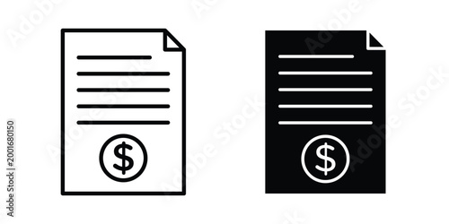 Invoice icon with line stroke and black silhouette style