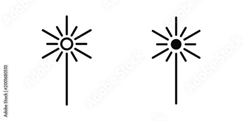 Laser beam icon with line stroke and black silhouette style