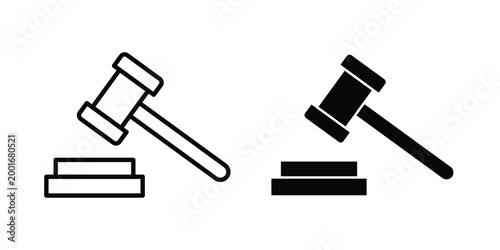 law gavel icon with line stroke and black silhouette style