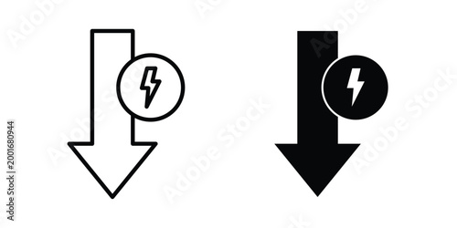 Low electricity consumption icon with line stroke and black silhouette style