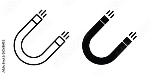 Magnet icon with line stroke and black silhouette style