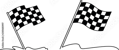Checkered racing flags waving in wind isolated on white background for motorsport and competition