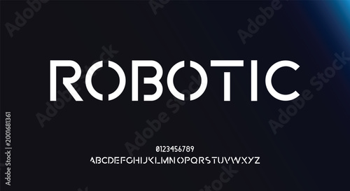 Robotic, Modern Sports tech font typography. MINIMAL vector typeface for a company. 