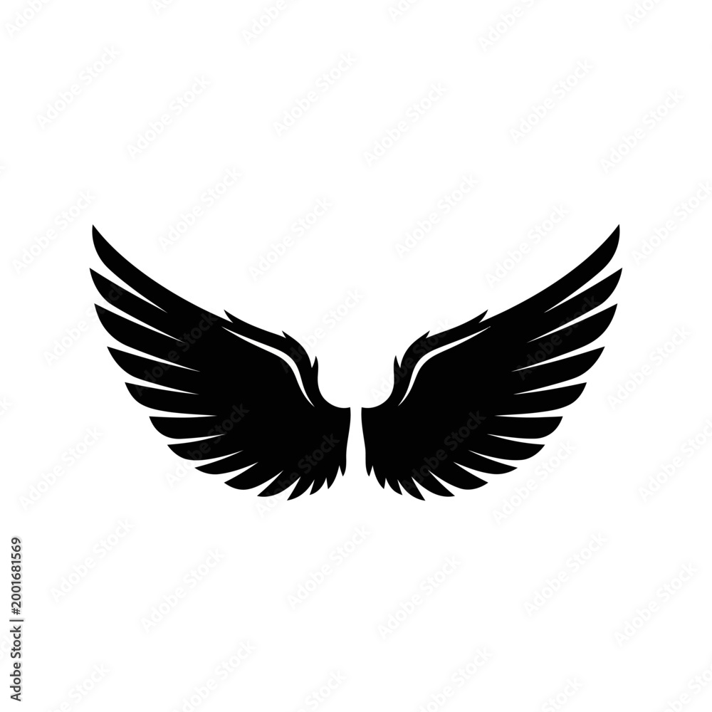 Obraz premium Black Angel Wings Silhouette Icon on White Background
