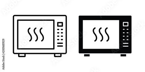 Microwave icon with line stroke and black silhouette style