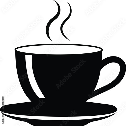 Black coffee cup with steam black and white minimalist