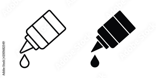 Oil dropper bottle icon with line stroke and black silhouette style