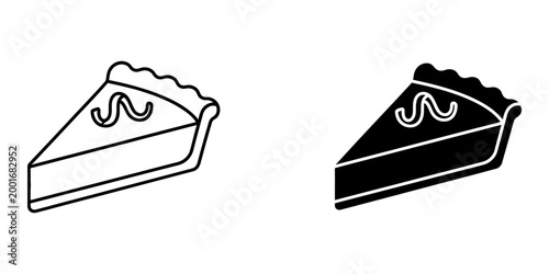 A delicious icon set with a slice of pumpkin pie, perfect for illustrating holiday and dessert themes with simple and clean design on white background.