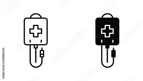 Medical blood donation bag with tubing icon in clean vector illustration style for healthcare and hospital blood bank concepts isolated on white background