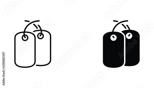 Pair of military dog tags on chain necklace icon illustration in simple flat vector style for veteran memorial and armed forces identification concepts isolated on white background