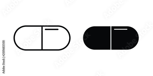 Painkiller icon with line stroke and black silhouette style