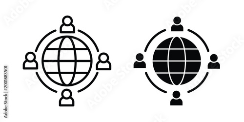 Outsourcing icon with line stroke and black silhouette style
