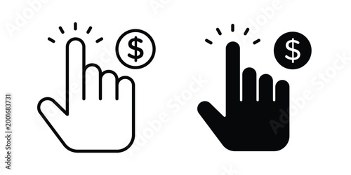 Pay per click icon with line stroke and black silhouette style