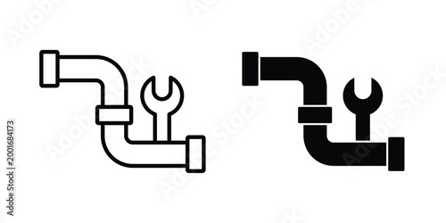 Plumbing icon with line stroke and black silhouette style