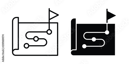 Planning icon with line stroke and black silhouette style