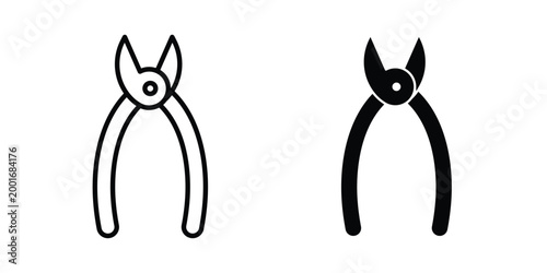 Pliers icon with line stroke and black silhouette style