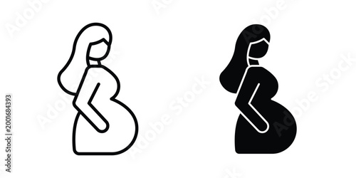Pregnancy icon with line stroke and black silhouette style