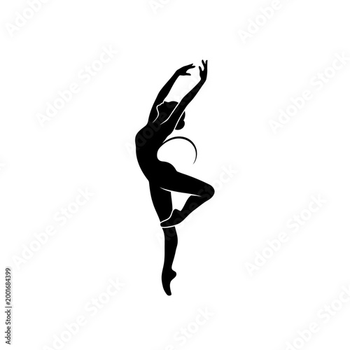Elegant Ballet Dancer Silhouette, Graceful Pose on White Background
