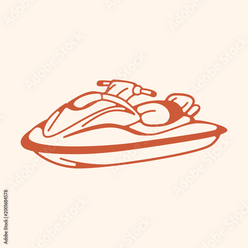 Jet ski. Hand drawn jet ski illustration. Perfect for graphics featuring high speed water sports, beach themed collections, travel-related icons, and designs reflecting summer fun