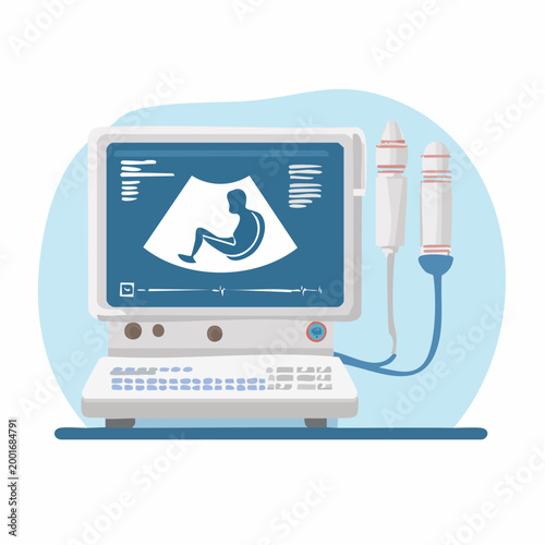 Medical Ultrasound Machine Displaying Fetus Image