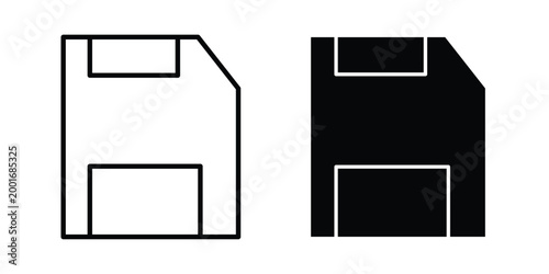 save button icon with line stroke and black silhouette style