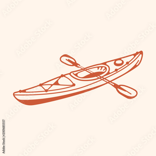 Kayak with paddle drawn with an elongated body and double sided oar. Suitable for adventure graphics outdoor sport branding travel icons and active lifestyle visuals