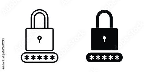 Security password icon with line stroke and black silhouette style