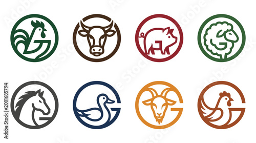 Animal icons in different colors.