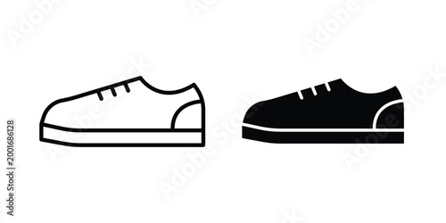 Shoes icon with line stroke and black silhouette style