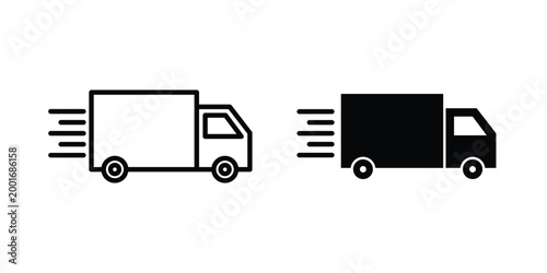 Shipping truck icon with line stroke and black silhouette style