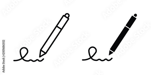Signature icon with line stroke and black silhouette style