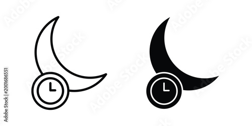 Sleeping time icon with line stroke and black silhouette style