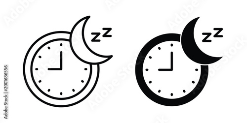 Sleeping time icon with line stroke and black silhouette style